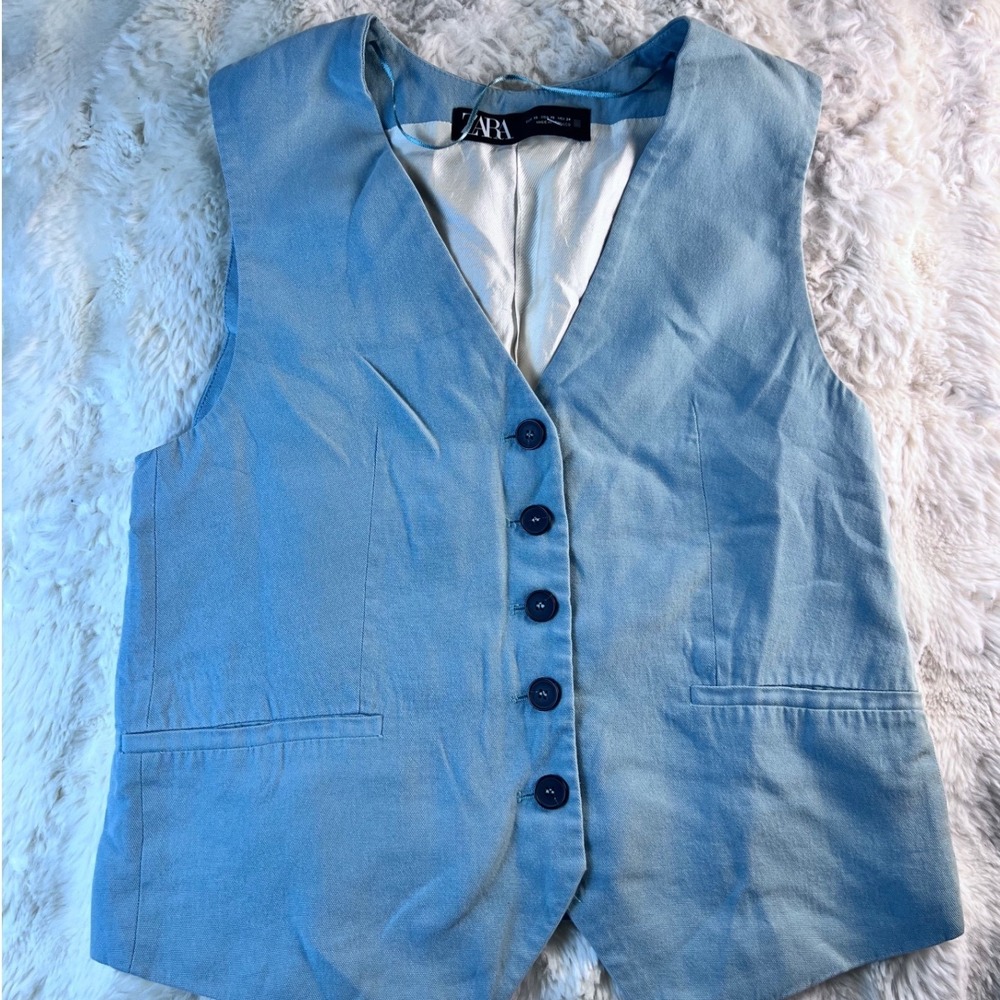 Zara Womens Light Blue Tailored Waistcoat Vest V-Neck Button Front Size XS. A22